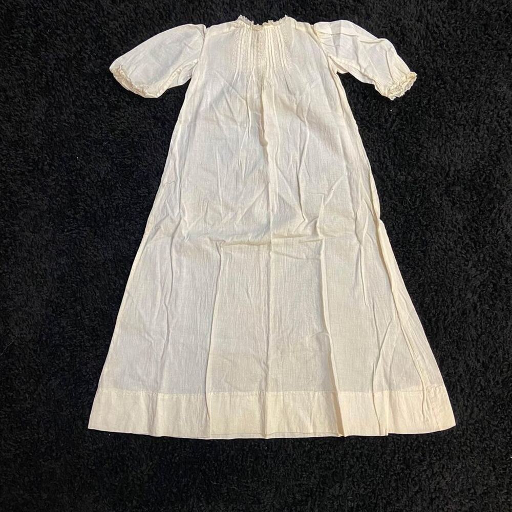 Antique 1890s Baby Dress – Handmade White Cotton Gown w/ Lace & Embroidery